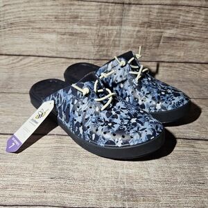 Joybees Weekend Graphic Navy Denim Floral Mule Slip On Shoes